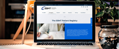 EBMT website in a laptop
